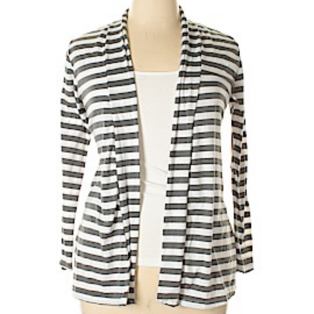 Gray and White Soft Striped Cardigan